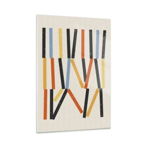 Cuadro sobre vidrio - Impresiones sobre Vidrio - Abstracción colorida de rayas horizontales y diagonales sobre un fondo claro. - 50x70cm - Composición horizontal - Decoración de pared moderna para salón y dormitorio ARTTOR