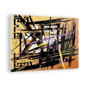 Cuadro sobre vidrio - Impresiones sobre Vidrio - Composición geométrica abstracta en líneas nítidas - 70x50cm - Corte afilado - Decoración de pared moderna para salón y dormitorio ARTTOR