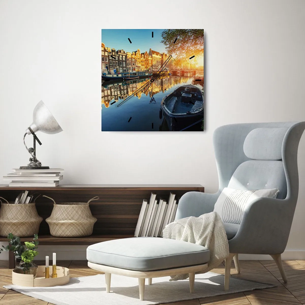 Reloj de pared - Reloj de vidrio - Mañana en Ámsterdam - 40x40 cm