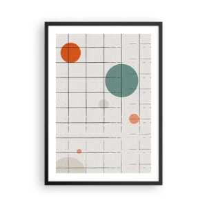 Póster en marco negro - Composición abstracta de una cuadrícula y círculos de colores. - 50x70cm - Atrapados. ¿Nosotros o ellos? - Decoración de pared moderna para salón y dormitorio ARTTOR