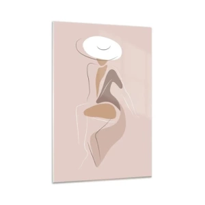Cuadro sobre vidrio - Impresiones sobre Vidrio - Silueta minimalista de una mujer con sombrero. - 80x120cm - Una auténtica dama - Decoración de pared moderna para salón y dormitorio ARTTOR