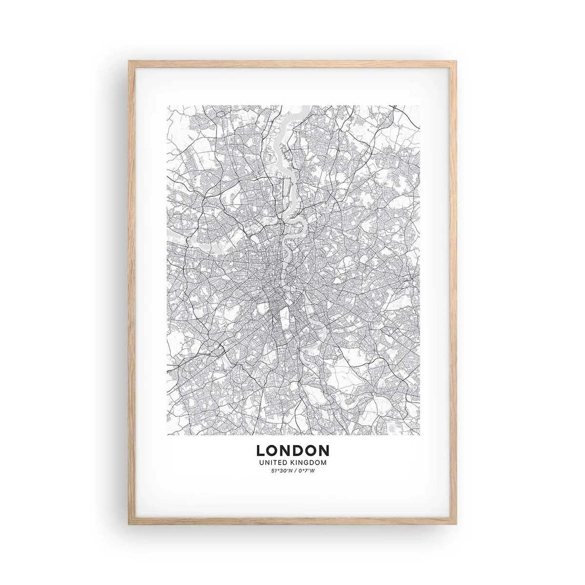 Póster en marco roble claro - Un mapa del laberinto de Londres - 70x100 cm