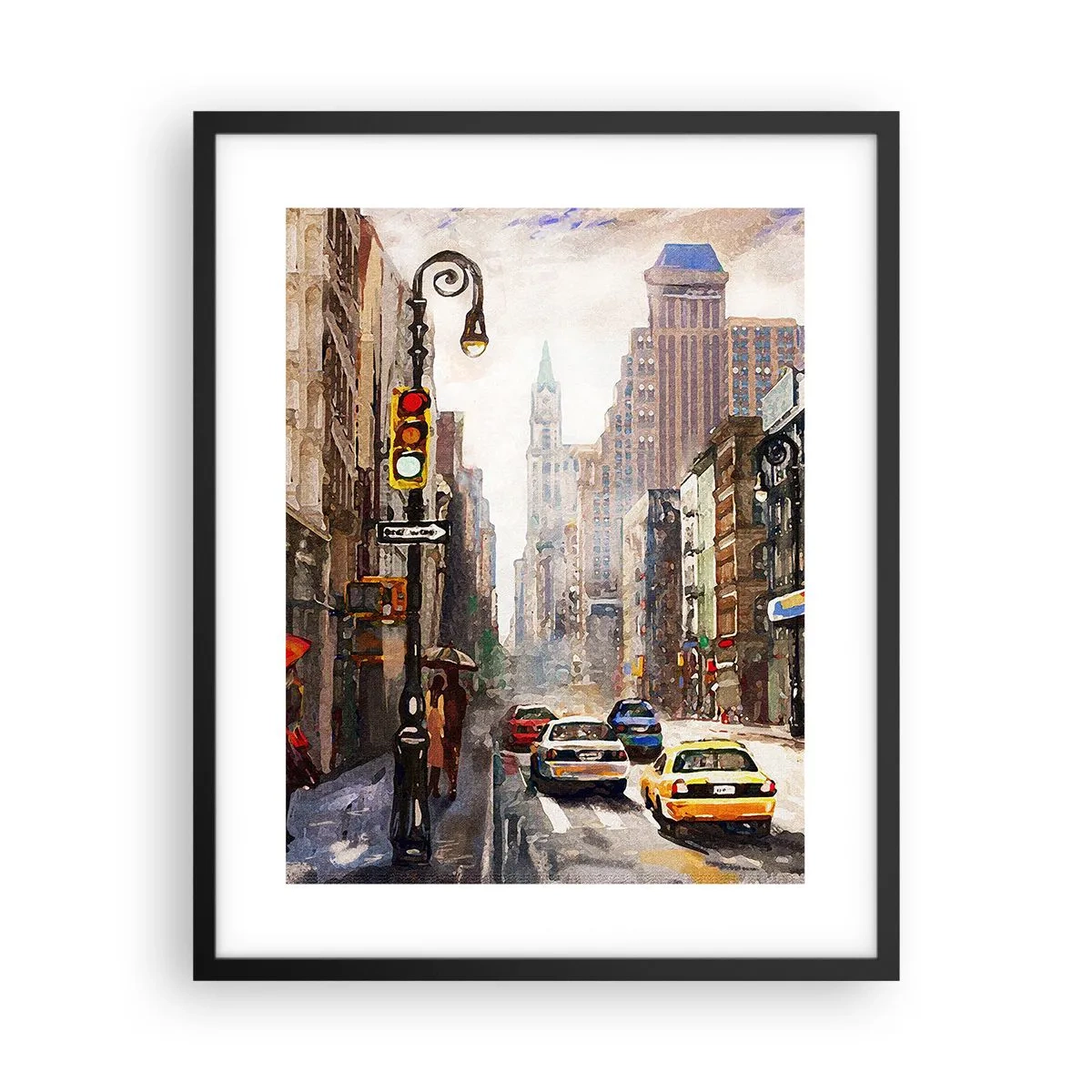 Póster en marco negro - Nueva York - también colorida bajo la lluvia - 40x50 cm