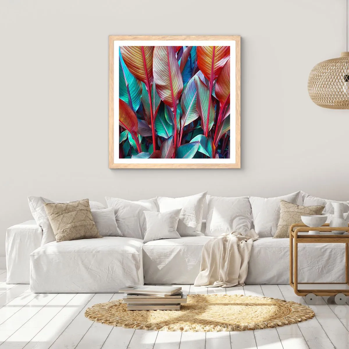 Póster en marco roble claro - Un matorral de colores - 50x50 cm