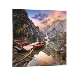 Cuadro sobre vidrio - Impresiones sobre Vidrio - Espejo entre montañas - 40x40 cm