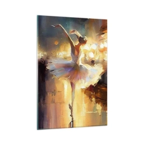 Cuadro sobre vidrio - Impresiones sobre Vidrio - Una bailarina bailando frente a un escenario iluminado. - 80x120cm - Un milagro en la calle - Decoración de pared moderna para salón y dormitorio ARTTOR