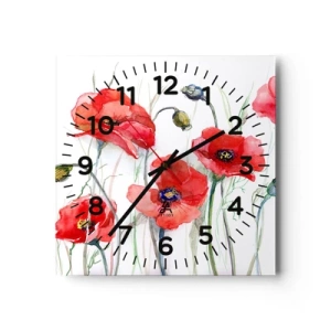 Reloj de pared - Reloj de vidrio - Flores polacas - 40x40 cm