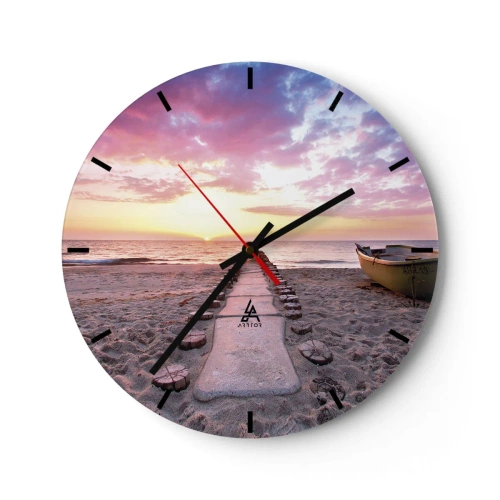 Reloj de pared - Reloj de vidrio - Camino de playa que conduce hacia la puesta del sol - 30x30cm - Un momento de profunda experiencia - Decoración de pared moderna para salón, cocina y dormitorio ARTTOR