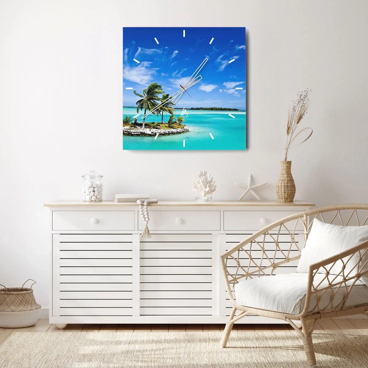 Reloj de pared - Reloj de vidrio - El paraíso en la Tierra - 40x40 cm