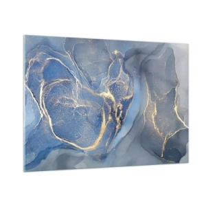 Cuadro sobre vidrio - Impresiones sobre Vidrio - Una composición abstracta en tonos azul marino y dorado. - 100x70cm - Polvo de oro - Decoración de pared moderna para salón y dormitorio ARTTOR