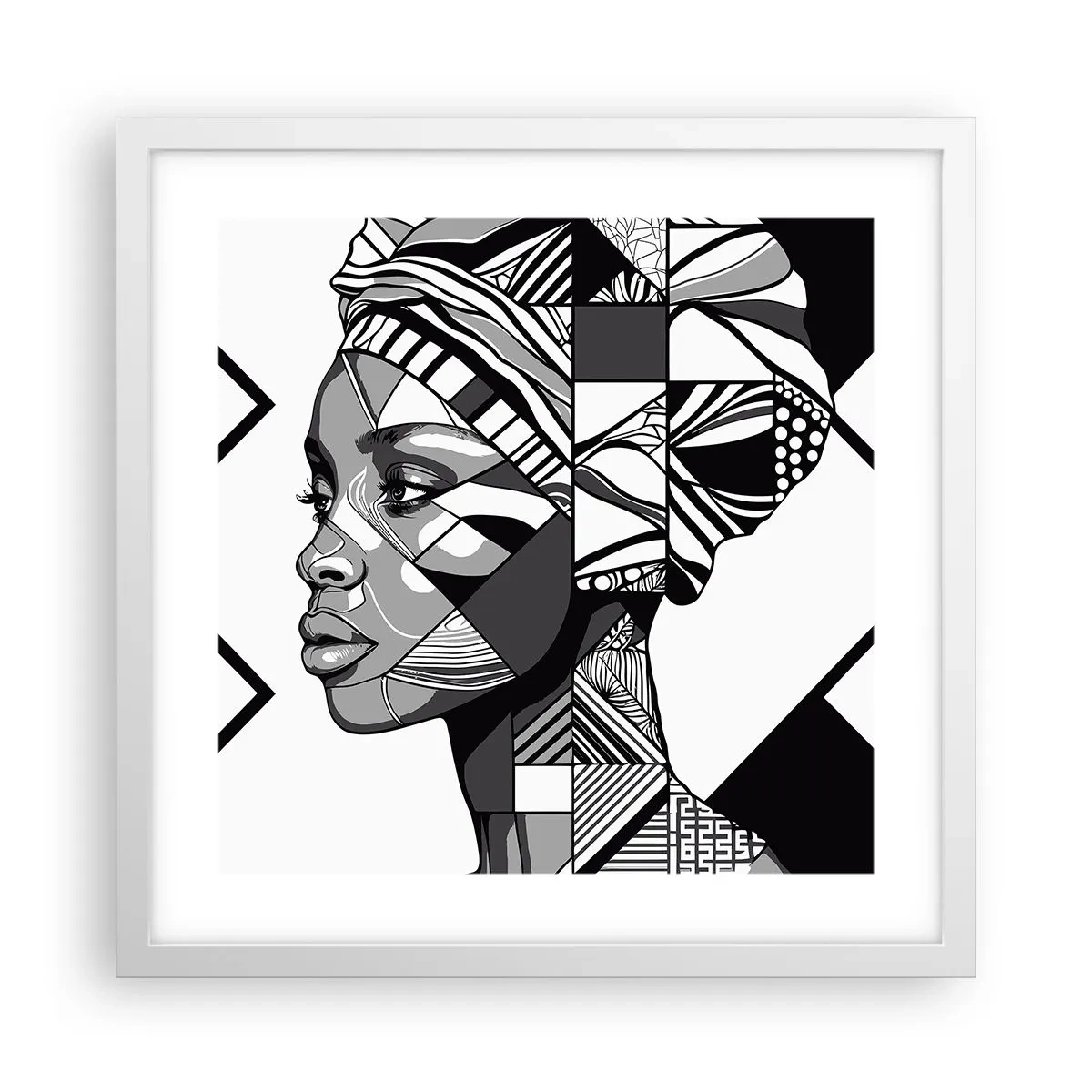Póster en marco blanco - Retrato étnico - 40x40 cm