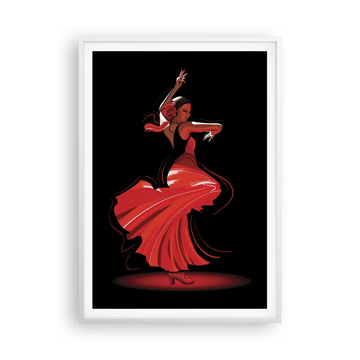 Póster en marco blanco - El espíritu ardiente del flamenco - 70x100 cm