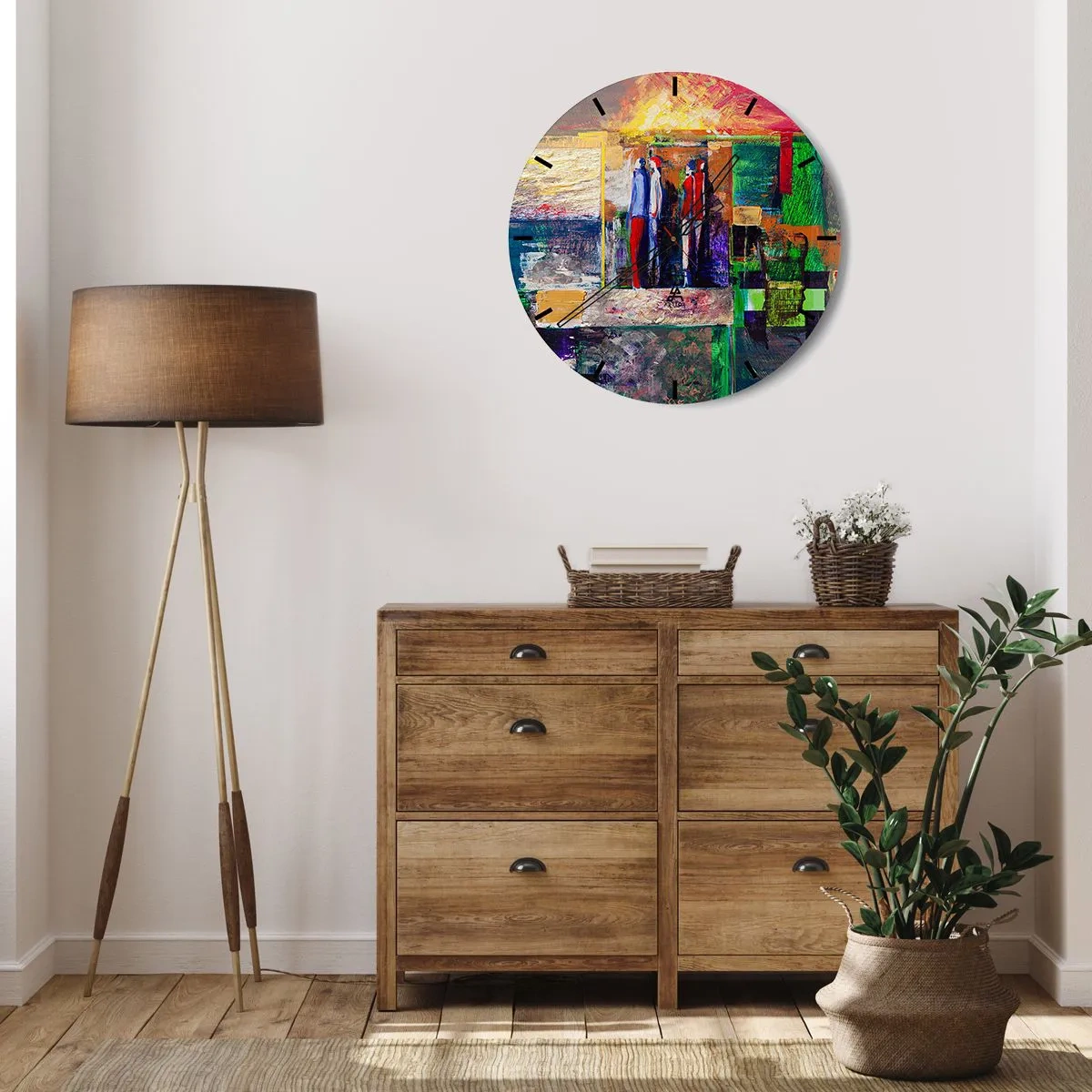 Reloj de pared - Reloj de vidrio - Un cuadro abstracto con figuras en colores intensos. - 30x30cm - Relaciones y emociones - Decoración de pared moderna para salón, cocina y dormitorio ARTTOR