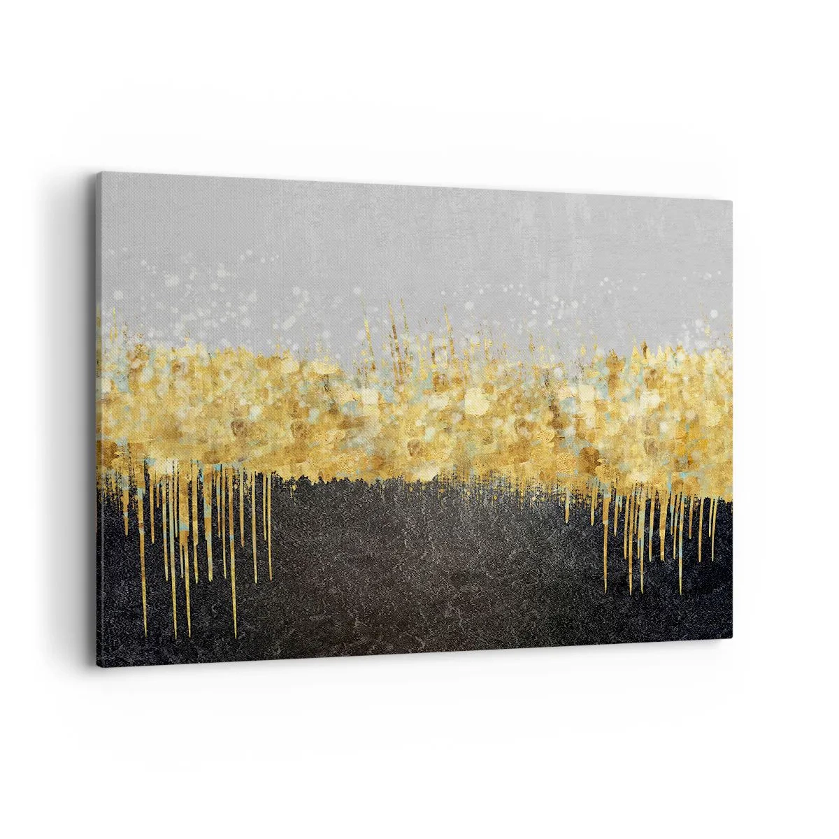 Cuadro sobre lienzo - Impresión de Imagen - Composición abstracta en tonos dorados y negros. - 100x70cm - Hacia arriba y hacia abajo - Decoración de pared moderna para salón y dormitorio ARTTOR