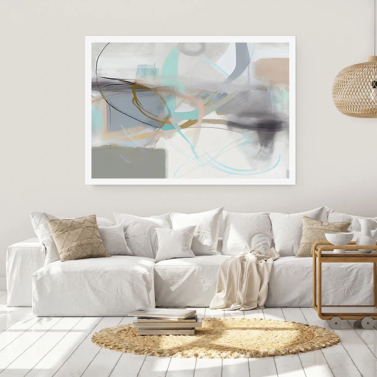 Póster - Abstracción pastel con líneas delicadas. - 100x70cm - Abstracción brumosa - Decoración de pared moderna para salón y dormitorio ARTTOR