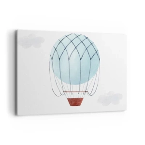 Cuadro sobre lienzo - Impresión de Imagen - Un globo pintado a mano sobre un fondo de delicadas nubes. - 100x70cm - Acariciando las nubes - Decoración de pared moderna para salón y dormitorio ARTTOR