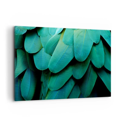 Cuadro sobre lienzo - Impresión de Imagen - Detalle de plumas en tonos verdes. - 100x70cm - La precisión de la naturaleza  - Decoración de pared moderna para salón y dormitorio ARTTOR