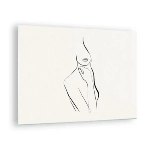 Cuadro sobre vidrio - Impresiones sobre Vidrio - Una línea minimalista que muestra una silueta femenina sobre un fondo claro. - 70x50cm - Una ola de melancolía - Decoración de pared moderna para salón y dormitorio ARTTOR