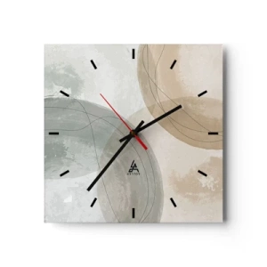 Reloj de pared - Reloj de vidrio - Composición abstracta en colores pastel con líneas. - 30x30cm - Mundos que se entrecruzan - Decoración de pared moderna para salón y dormitorio ARTTOR