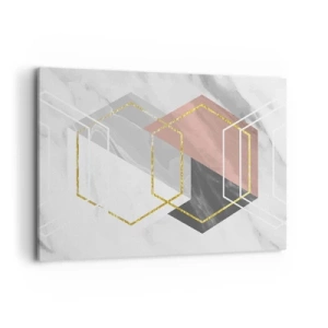 Cuadro sobre lienzo - Impresión de Imagen - Figuras geométricas con acentos dorados y de mármol. - 100x70cm - Composición en cadena - Decoración de pared moderna para salón y dormitorio ARTTOR