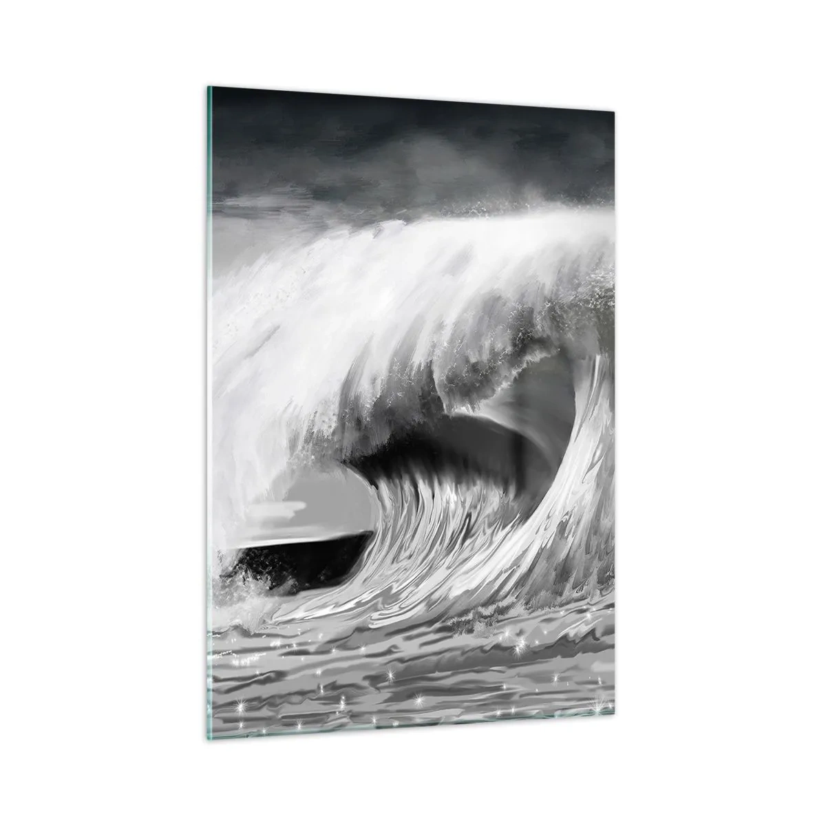Cuadro sobre vidrio - Impresiones sobre Vidrio - Una poderosa ola capturada en una estética en blanco y negro. - 50x70cm - La ira del océano - Decoración de pared moderna para salón y dormitorio ARTTOR