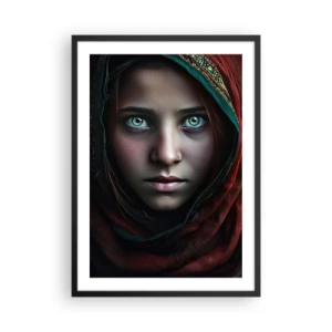 Póster en marco negro - Retrato de una niña con un chal rojo y ojos hipnotizantes. - 50x70cm - Princesa del Este - Decoración de pared moderna para salón y dormitorio ARTTOR