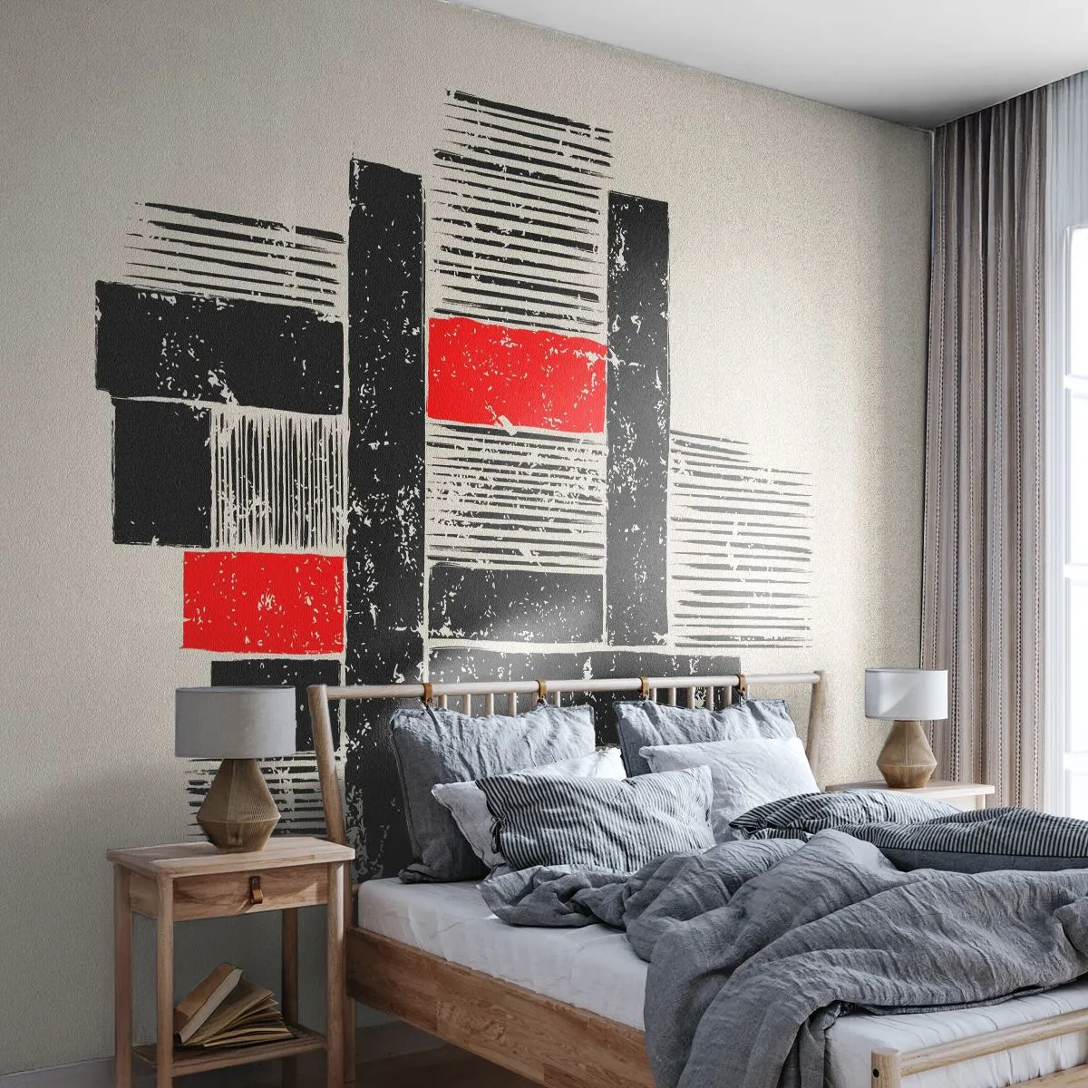 Fotomural Autadhesivo Deluxe Sticker - Rojo y negro - Abstracción, Arte Moderno, Industrial - 250x175 cm