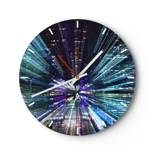 Reloj de pared - Reloj de vidrio - Luces urbanas dinámicas que crean un efecto de velocidad. - 30x30cm - Cruzando el hiperespacio - Decoración de pared moderna para salón, cocina y dormitorio ARTTOR