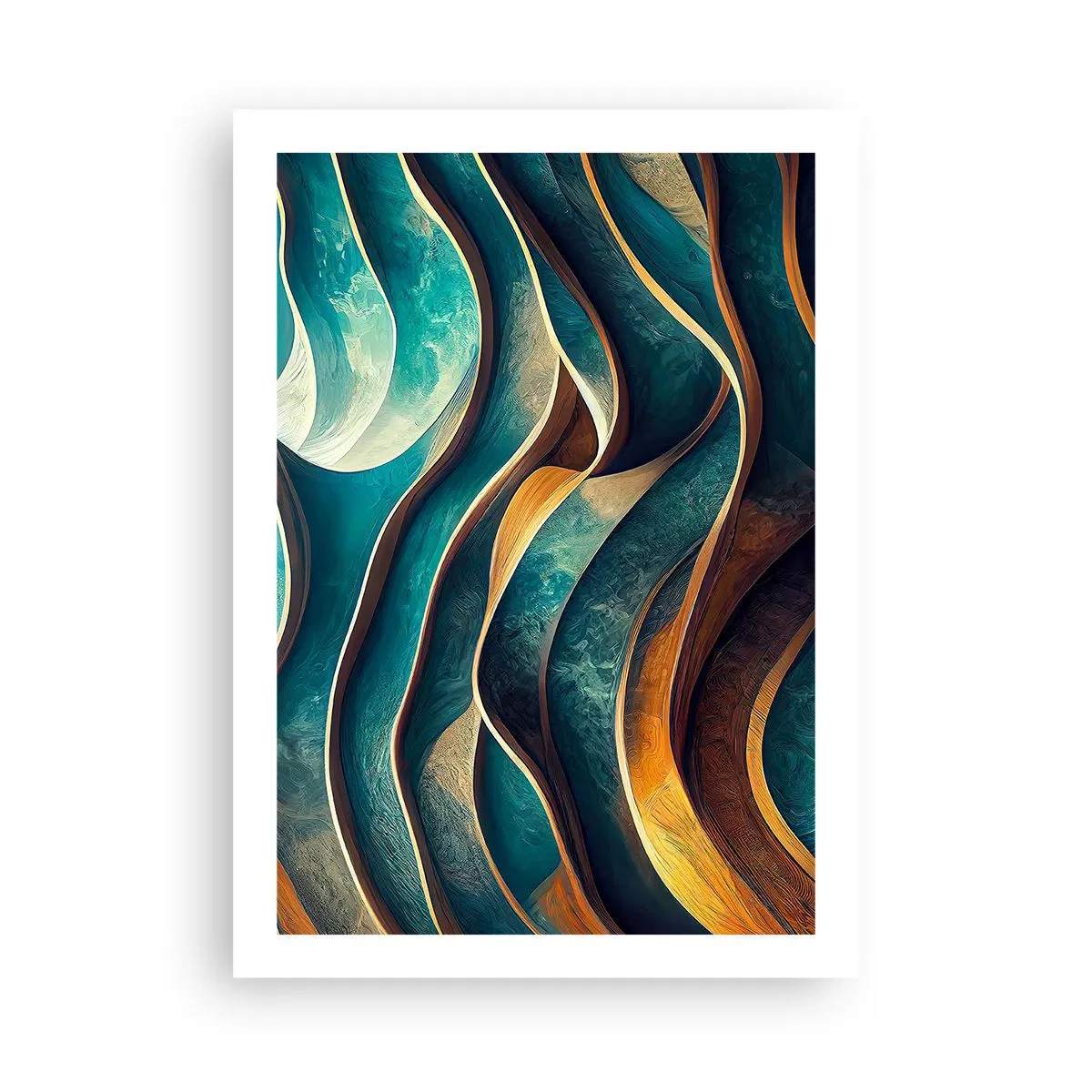 Póster - Una composición abstracta de formas onduladas en tonos turquesa. - 50x70cm - Meandros de azul - Decoración de pared moderna para salón y dormitorio ARTTOR