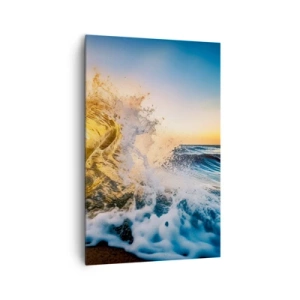 Cuadro sobre lienzo - Impresión de Imagen - Una ola dorada con el sol poniente como telón de fondo. - 80x120cm - Jugando en la arena - Decoración de pared moderna para salón y dormitorio ARTTOR