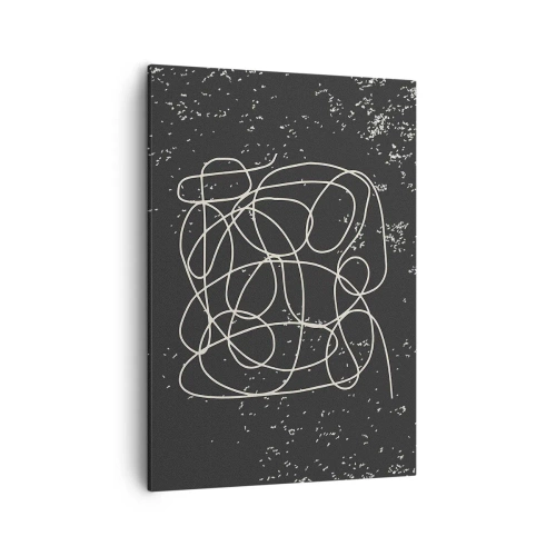 Cuadro sobre lienzo - Impresión de Imagen - Línea abstracta sobre fondo negro con finos detalles. - 50x70cm - Pensamientos errantes - Decoración de pared moderna para salón y dormitorio ARTTOR
