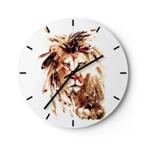 Reloj de pared - Reloj de vidrio - Retrato de un león en tonos marrones en una forma artística dinámica. - 30x30cm - Fuerza y dignidad - Decoración de pared moderna para salón, cocina y dormitorio ARTTOR