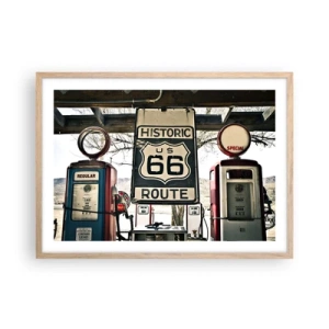 Póster en marco roble claro - Un viaje retro americano - 70x50 cm