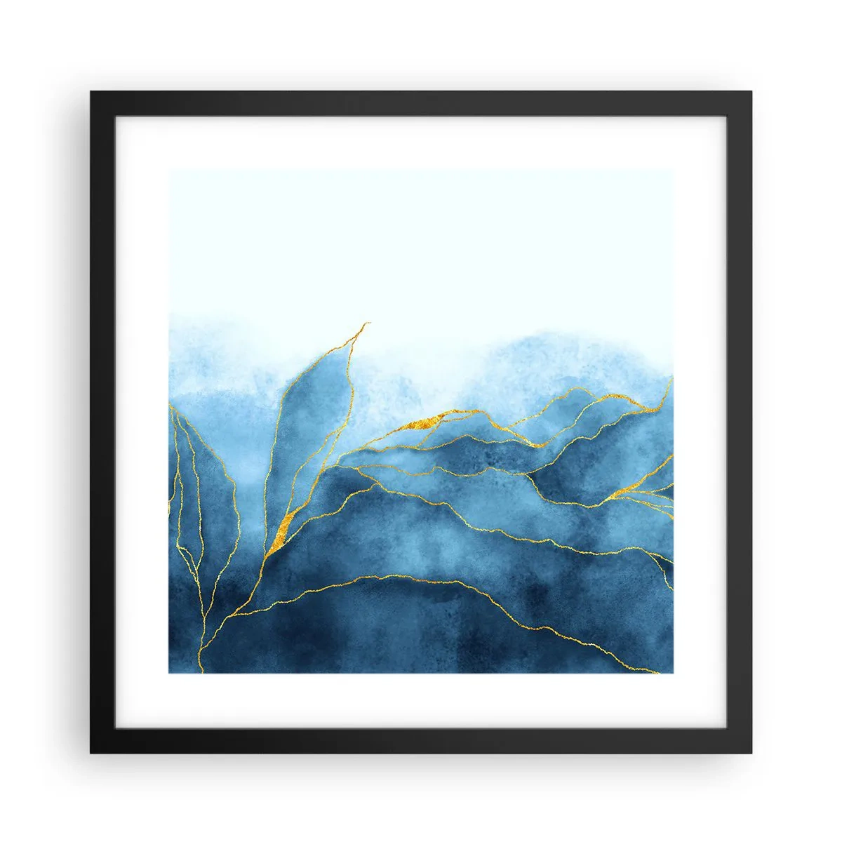 Póster en marco negro - Oro y azul - 40x40 cm