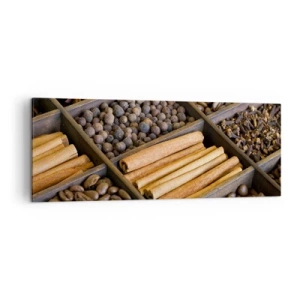 Cuadro sobre lienzo - Impresión de Imagen - Especias y café en compartimentos de madera. - 140x50cm - Un tesoro de aromas - Decoración de pared moderna para salón y dormitorio ARTTOR
