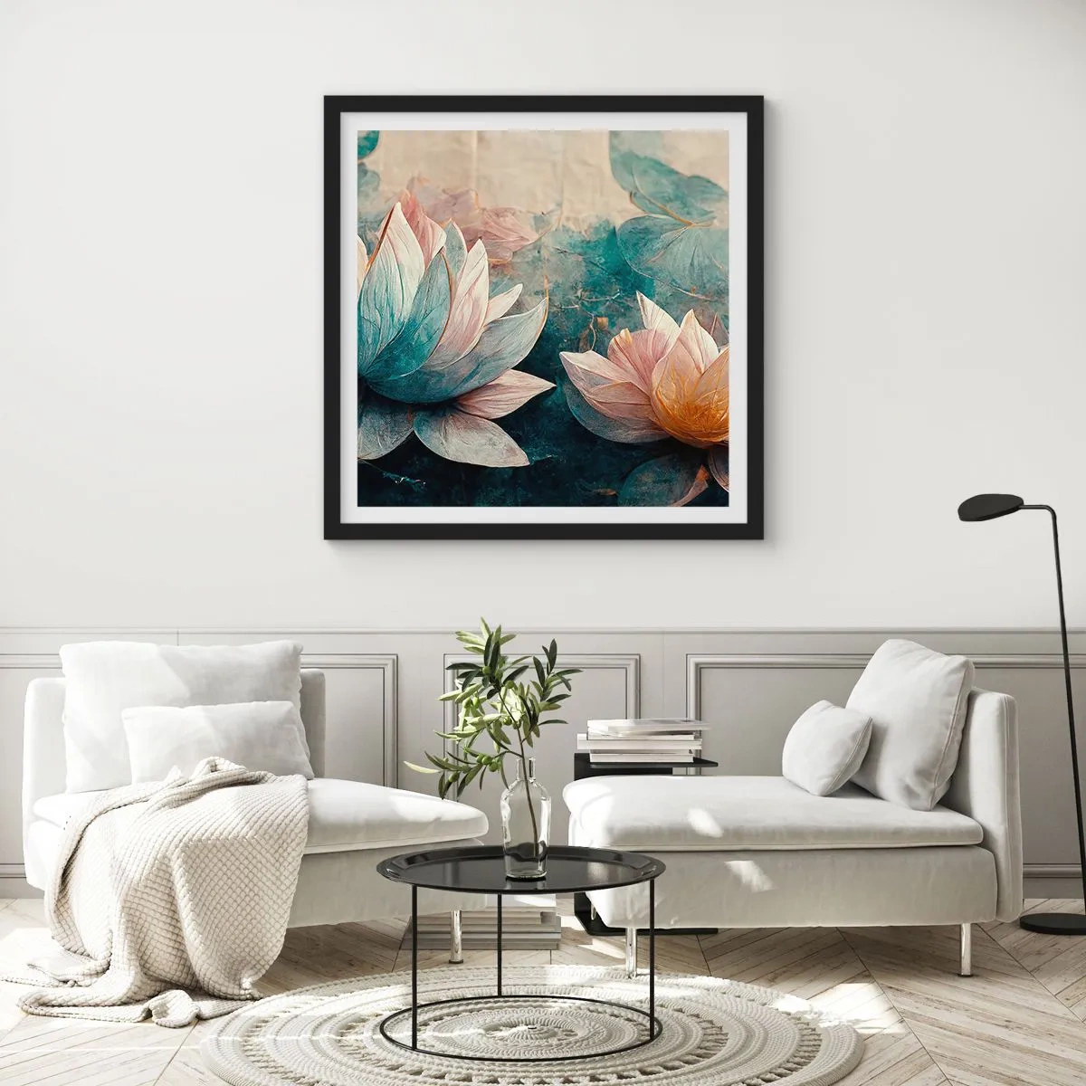 Póster en marco negro - Estrellas de lago - 30x30 cm