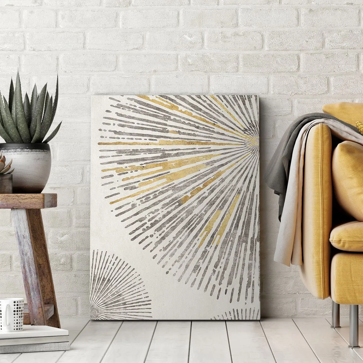 Cuadro sobre lienzo - Impresión de Imagen - Patrón abstracto en forma de rayo - 50x70cm - Belleza lineal - Decoración de pared moderna para salón y dormitorio ARTTOR