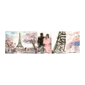 Muestra de fotomural autoadhesivo Deluxe Sticker - Un paseo por París en abril - Ciudad, Torre Eiffel, Callejón del parque - 100x30 cm