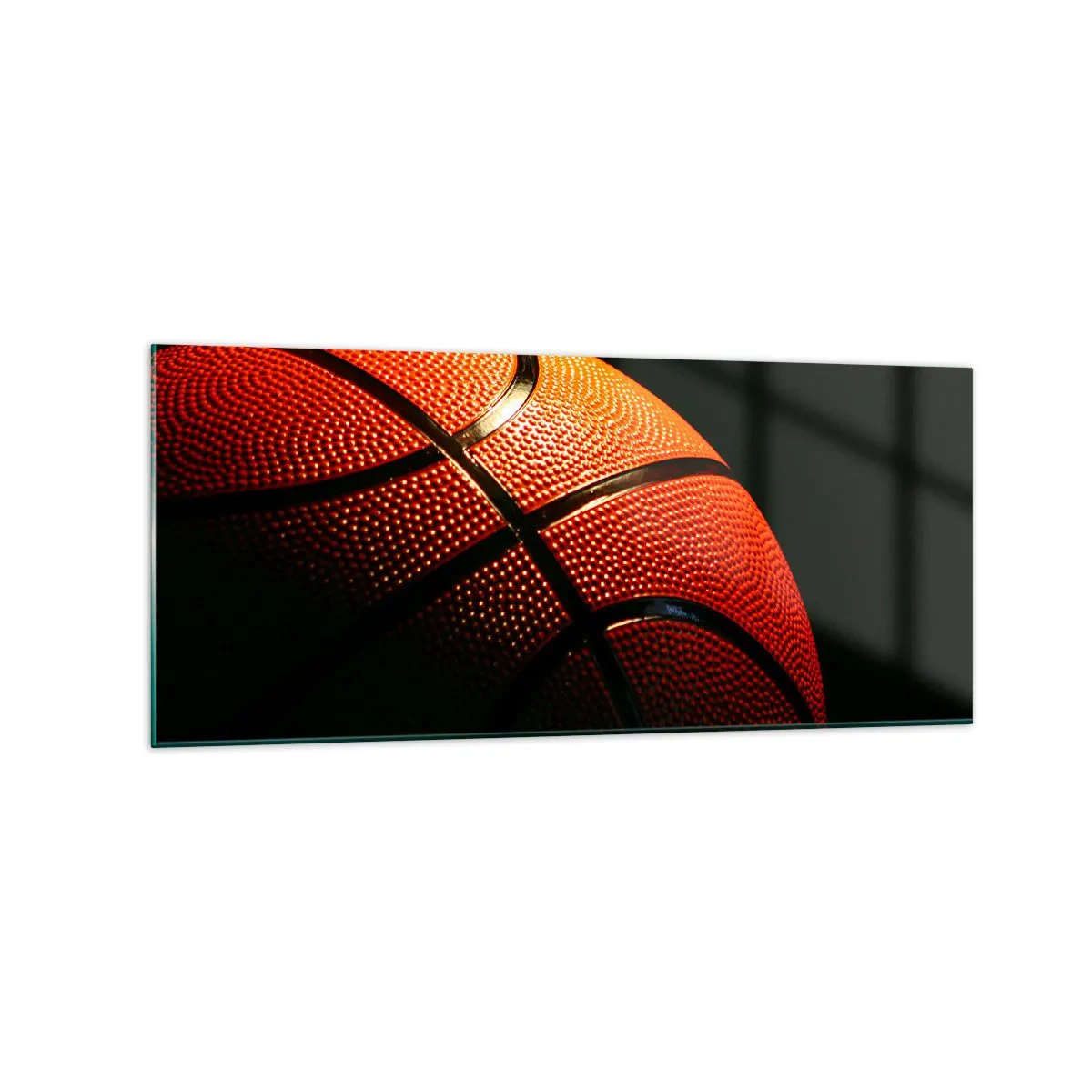 Cuadro sobre vidrio - Impresiones sobre Vidrio - Primer plano de una pelota de baloncesto sobre un fondo negro - 120x50cm - Hermoso como un planeta - Decoración de pared moderna para salón y dormitorio ARTTOR