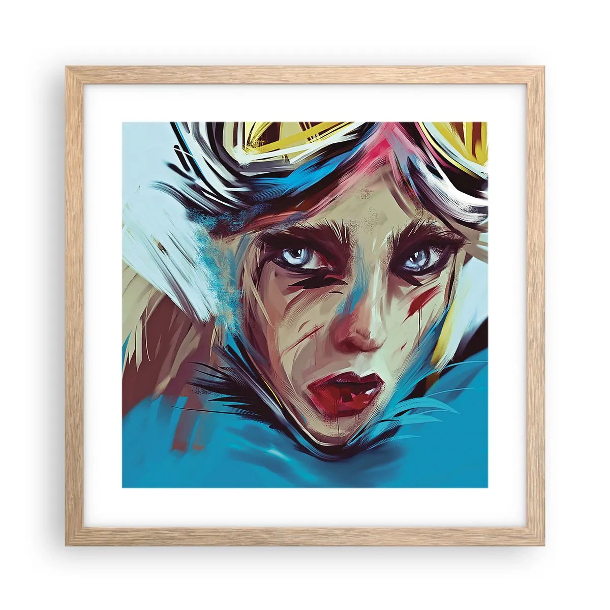 Póster en marco roble claro - Guerrera colorida - 40x40 cm