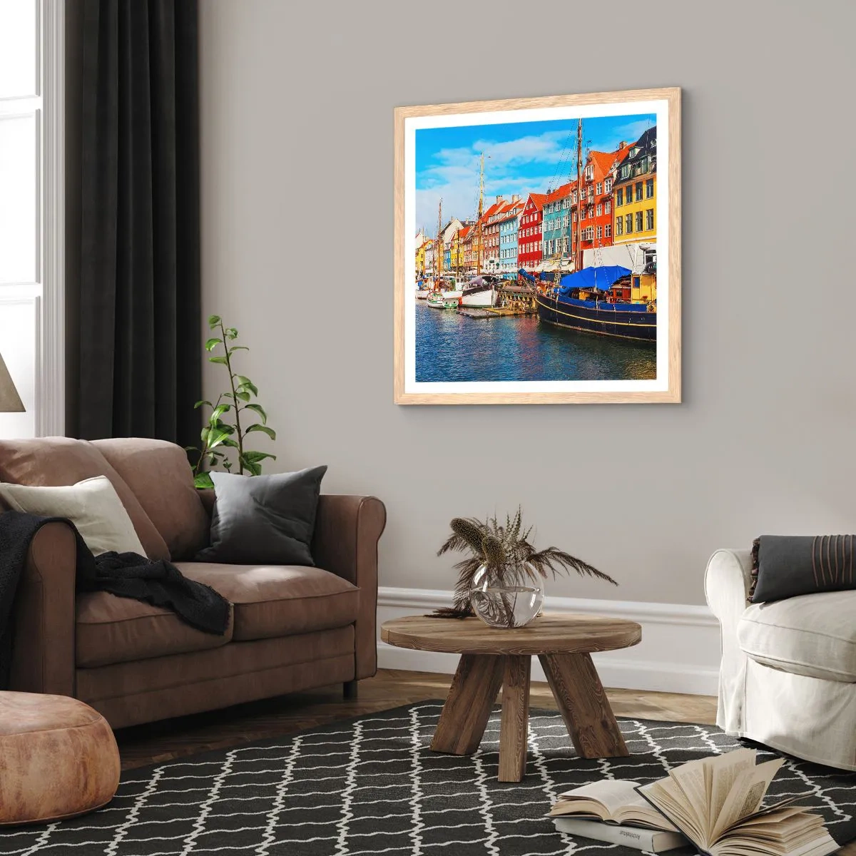 Póster en marco roble claro - Muelle alegre - 60x60 cm