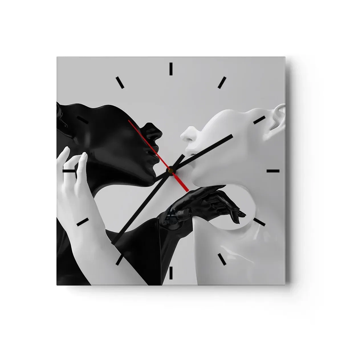 Reloj de pared - Reloj de vidrio - Siluetas en blanco y negro en primer plano dinámico - 30x30cm - Atracción - deseo - Decoración de pared moderna para salón y dormitorio ARTTOR