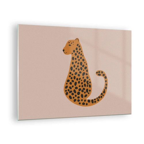 Cuadro sobre vidrio - Impresiones sobre Vidrio - Ilustración de una pantera con manchas negras sobre un fondo beige - 70x50cm - El estampado de leopardo está de moda - Decoración de pared moderna para salón y dormitorio ARTTOR