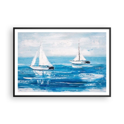 Póster en marco negro - Yates en el mar azul en estilo artístico. - 100x70cm - Con un amigo a tu lado - Decoración de pared moderna para salón y dormitorio ARTTOR
