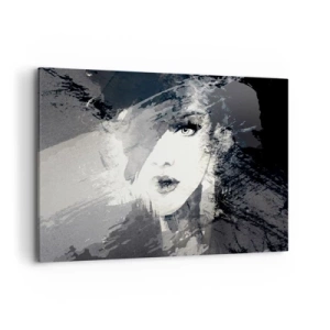 Cuadro sobre lienzo - Impresión de Imagen - Un retrato abstracto de una mujer en tonos grises con acentos delicados. - 120x80cm - Tras un velo gris - Decoración de pared moderna para salón y dormitorio ARTTOR