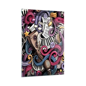 Cuadro sobre vidrio - Impresiones sobre Vidrio - Temas musicales coloridos con notas e instrumentos. - 50x70cm - Una melodía complicada - Decoración de pared moderna para salón y dormitorio ARTTOR