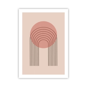 Póster - Una abstracción minimalista con arcos en tonos rosa y beige. - 50x70cm - Atracción irresistible - Decoración de pared moderna para salón y dormitorio ARTTOR
