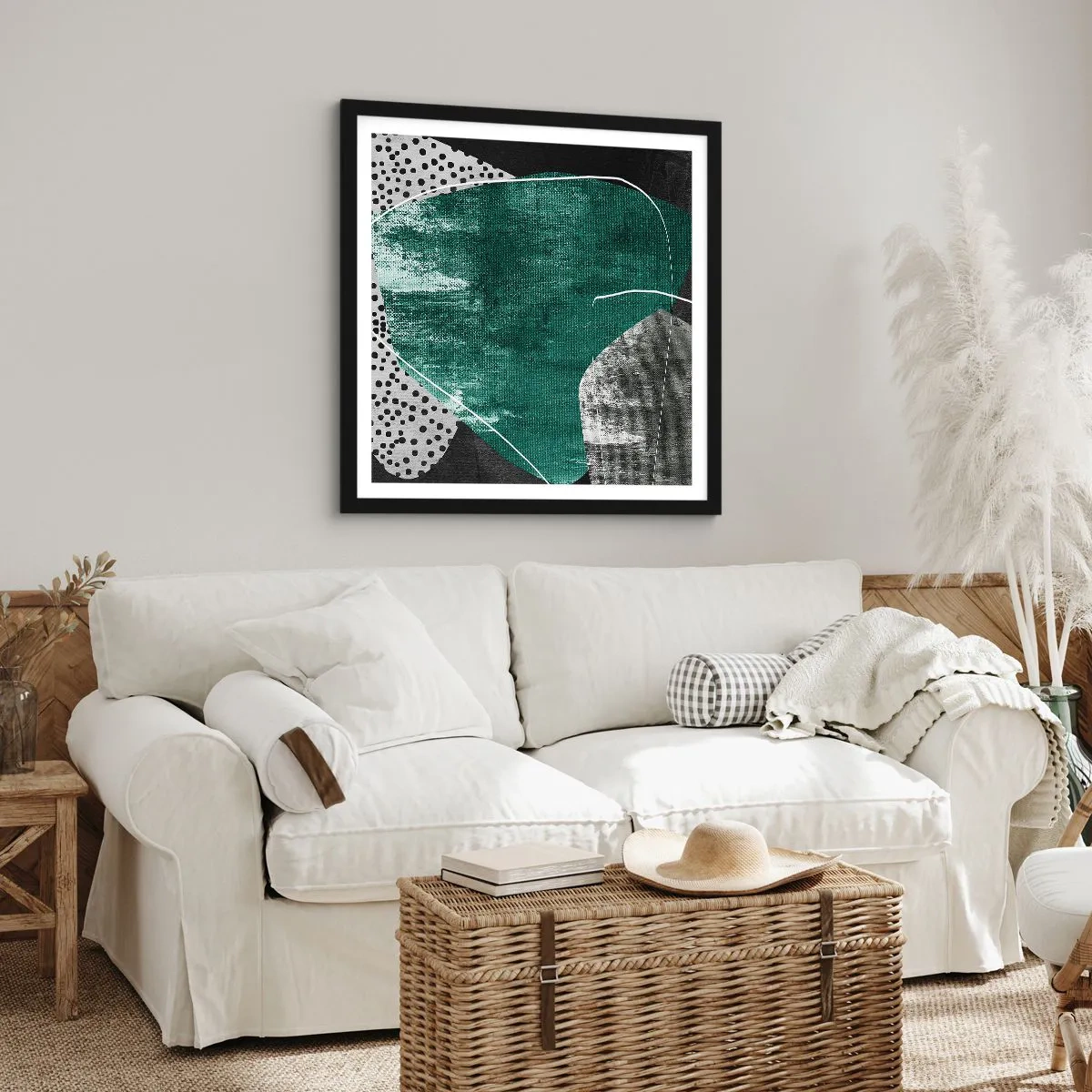Póster en marco negro - Abstracción colorista con un copo de oro - 40x40 cm