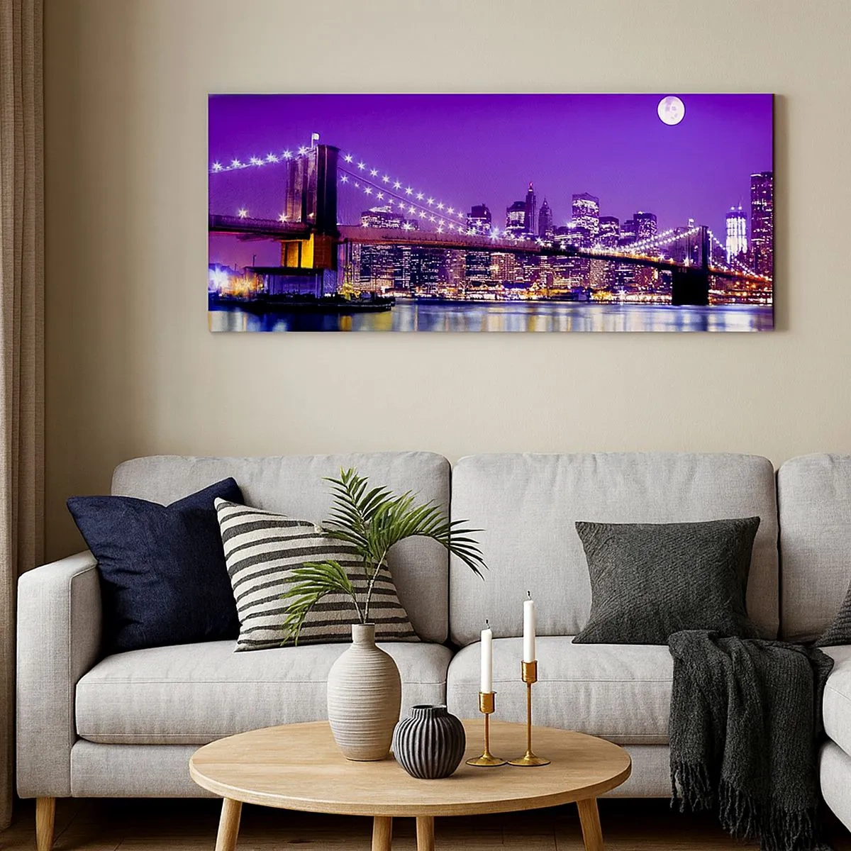 Cuadro sobre lienzo - Impresión de Imagen - Las luces de una gran ciudad en púrpura - 100x40 cm