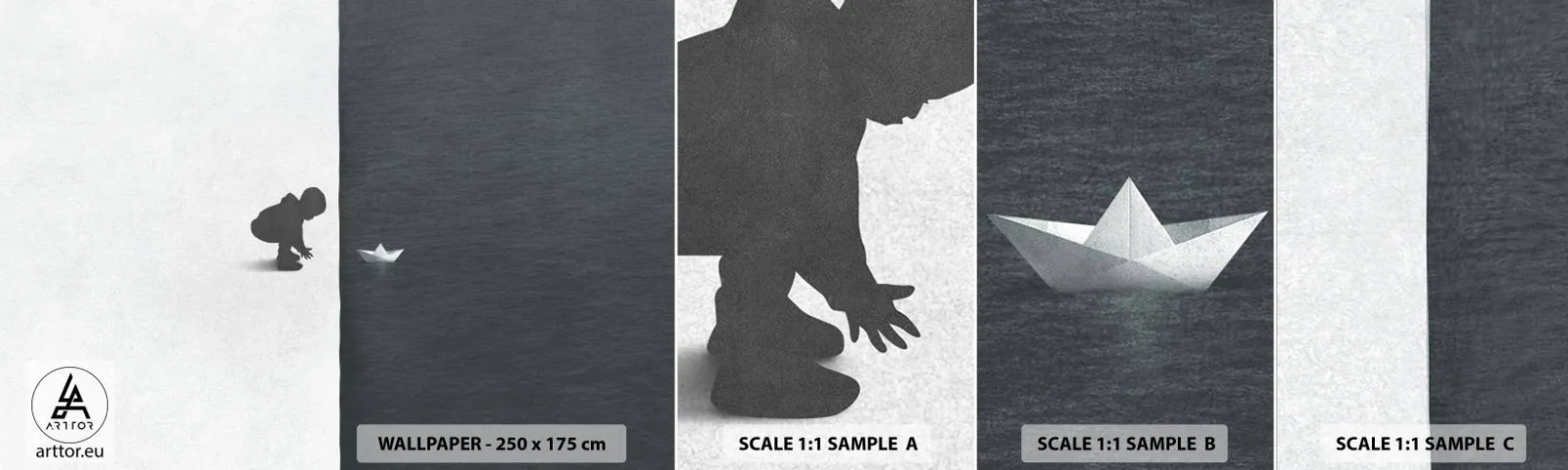 Muestra De Fotomural Standard Eco - Una gran expedición náutica - Niño, En blanco y negro, Agua - 100x30 cm